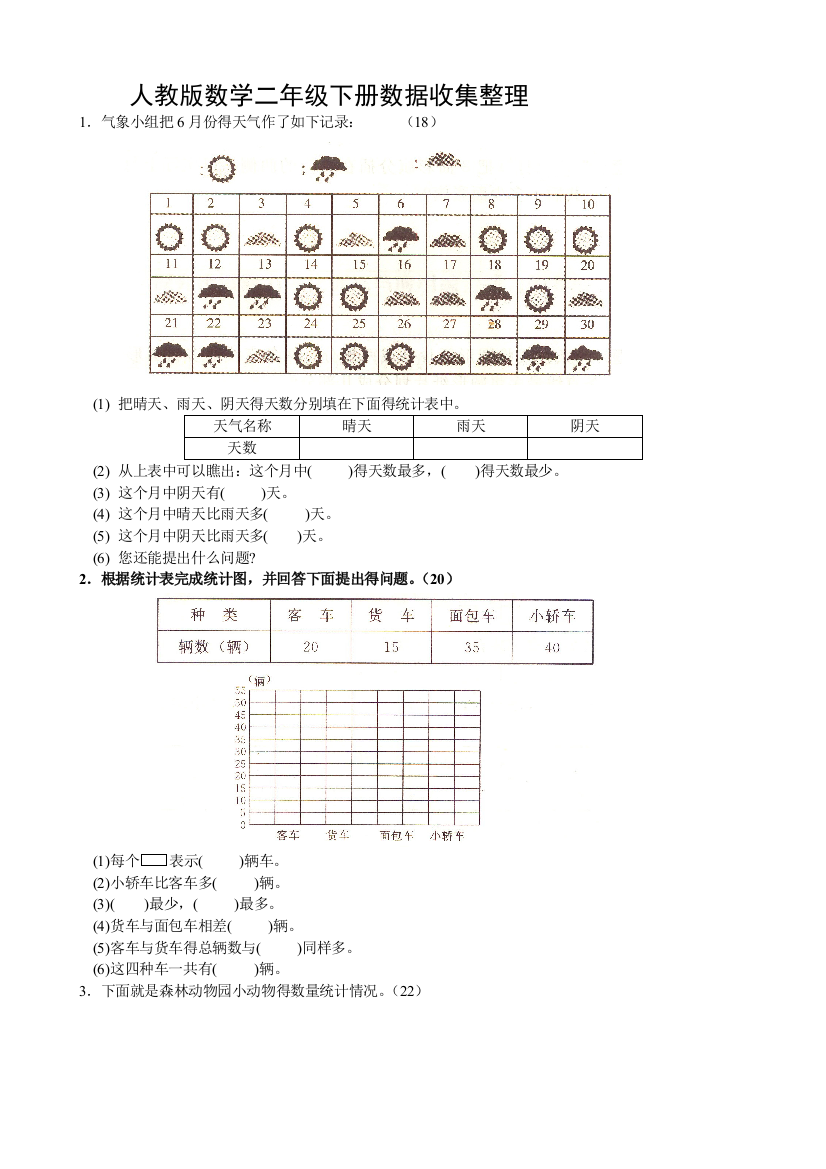 人教版小学二年级下册数学单元测试题-全套WORD版