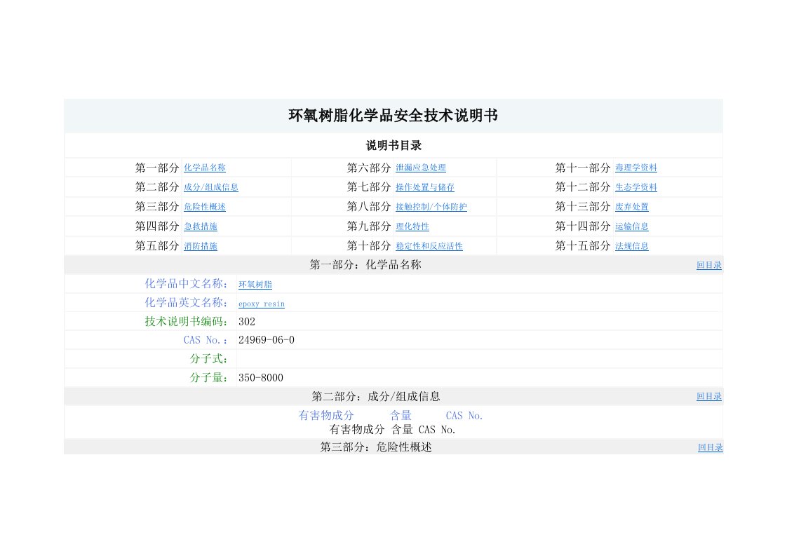 环氧树脂MSDS