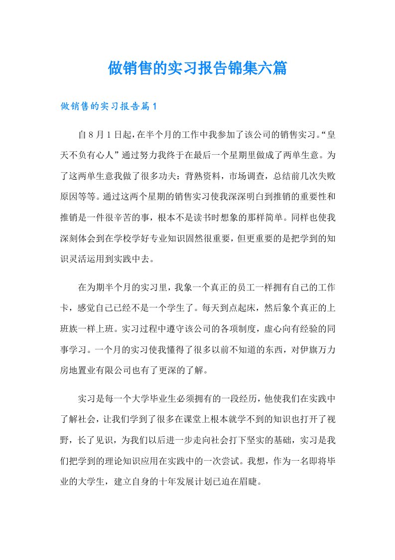 做销售的实习报告锦集六篇