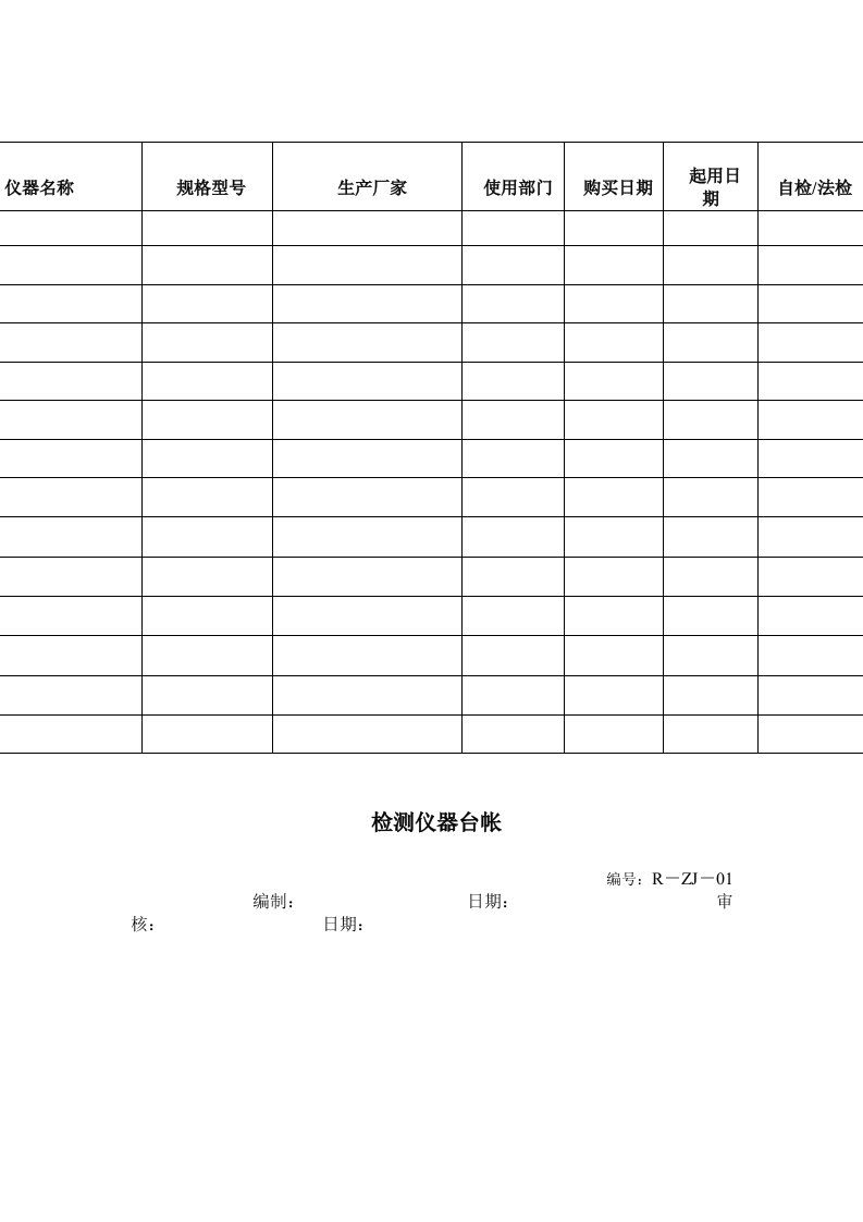 检测仪器管理体系记录（表格模板、DOC格式）