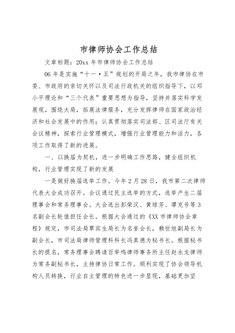 2022市律师协会工作总结