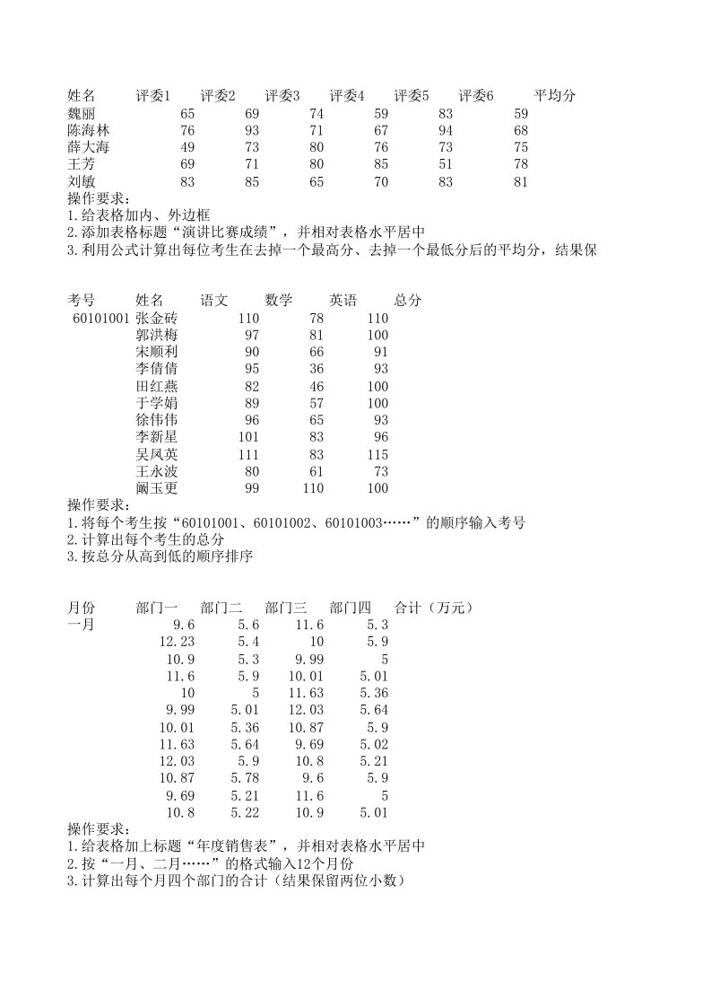 中考信息技术Excel操作题