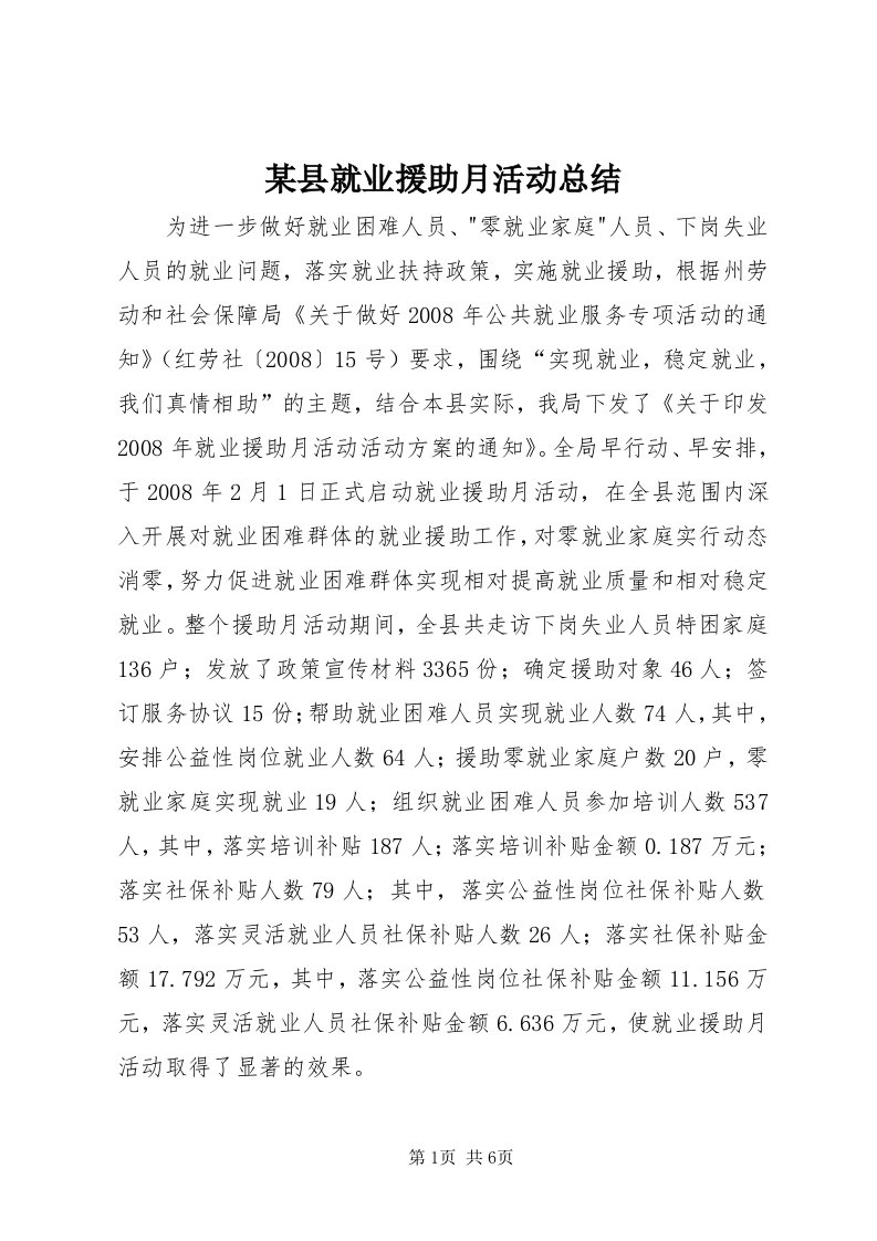 4某县就业援助月活动总结