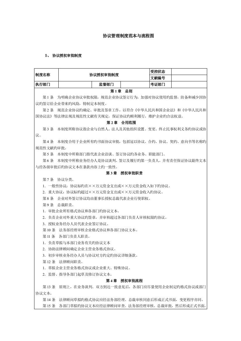 合同管理制度范本与流程图及内控体系表