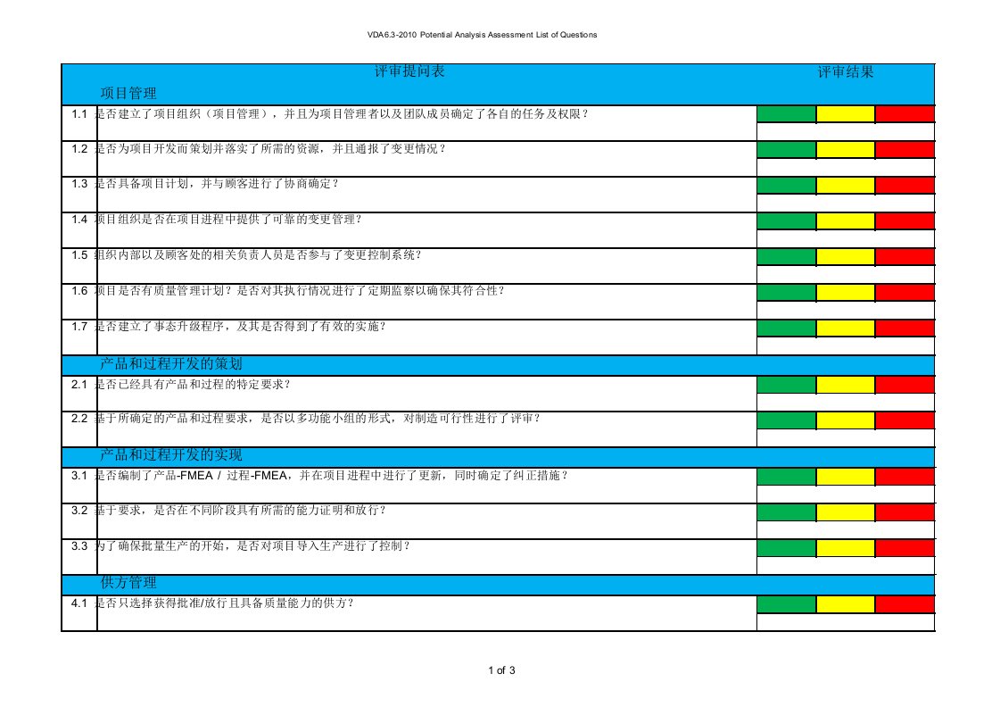 VDA6.3的P1检查表