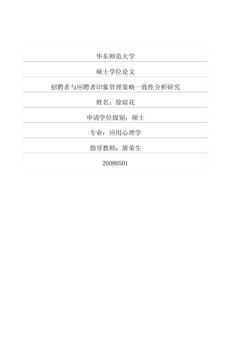 华东师范大学硕士论文-招聘者与应聘者印象管理策略一致性分析