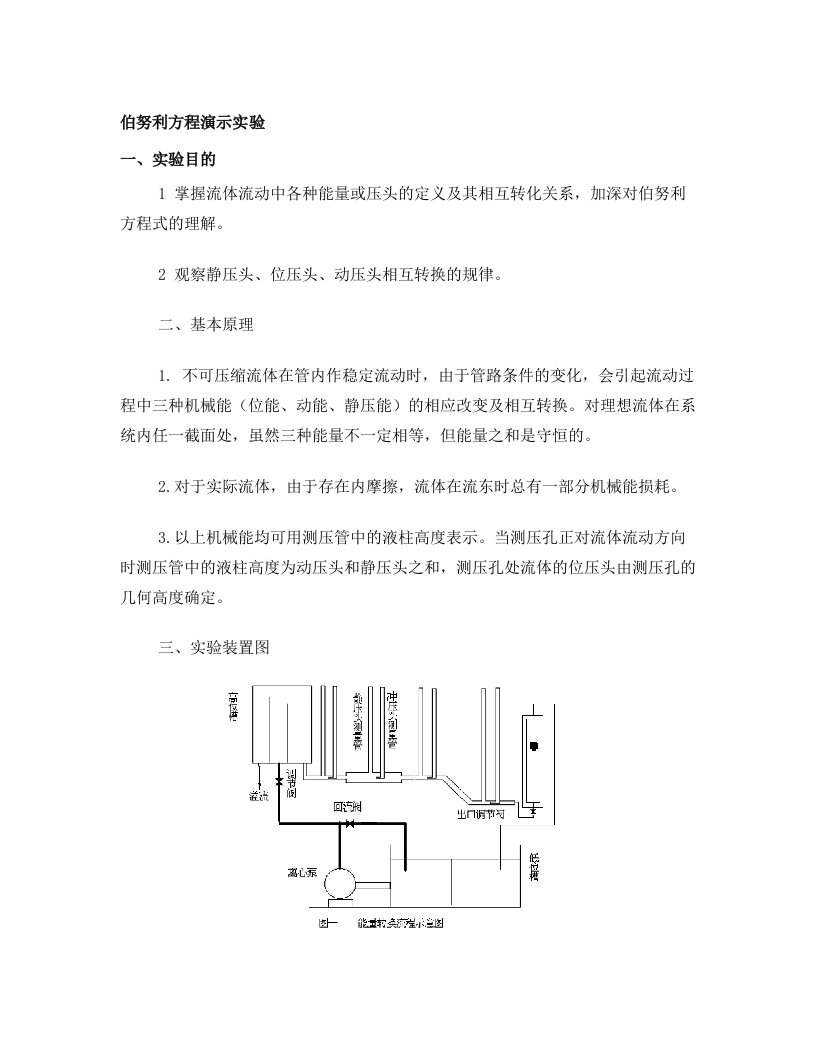 实验一+伯努利方程