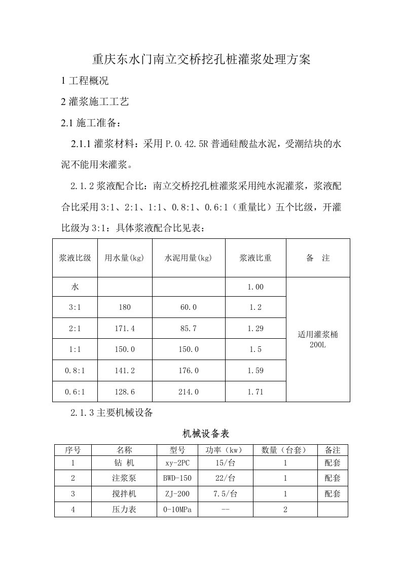 重庆东水门南立交桥挖孔桩灌浆处理方案