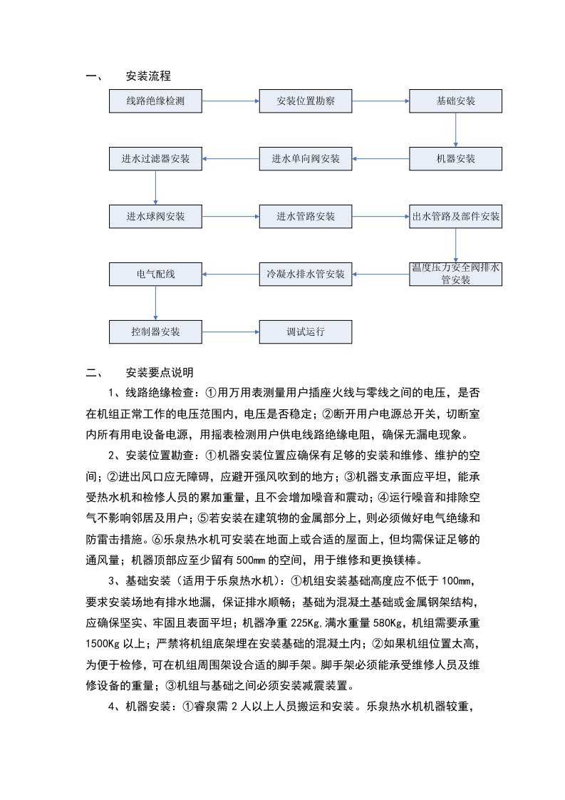 空气能热水器安装流程和验收表