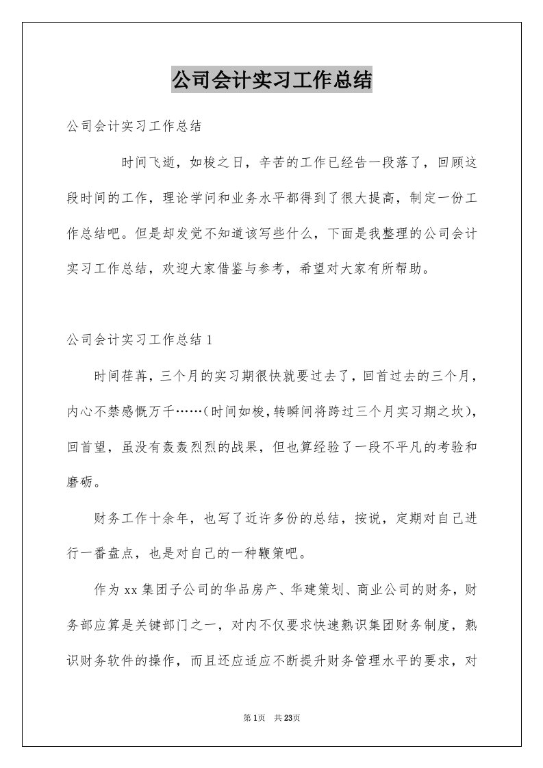 公司会计实习工作总结范本