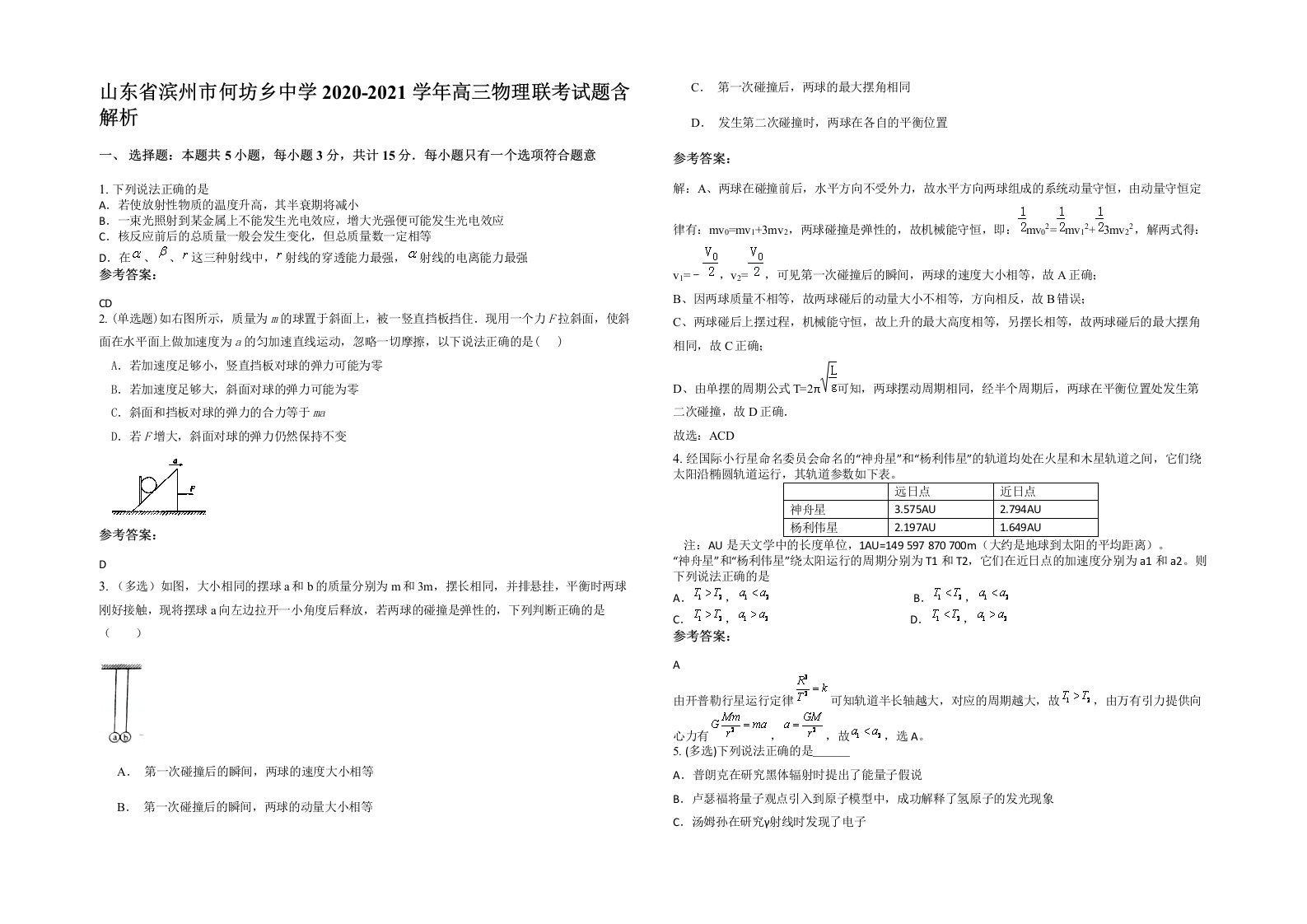 山东省滨州市何坊乡中学2020-2021学年高三物理联考试题含解析