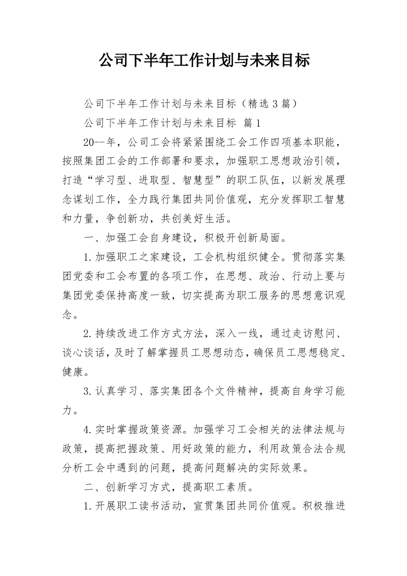 公司下半年工作计划与未来目标