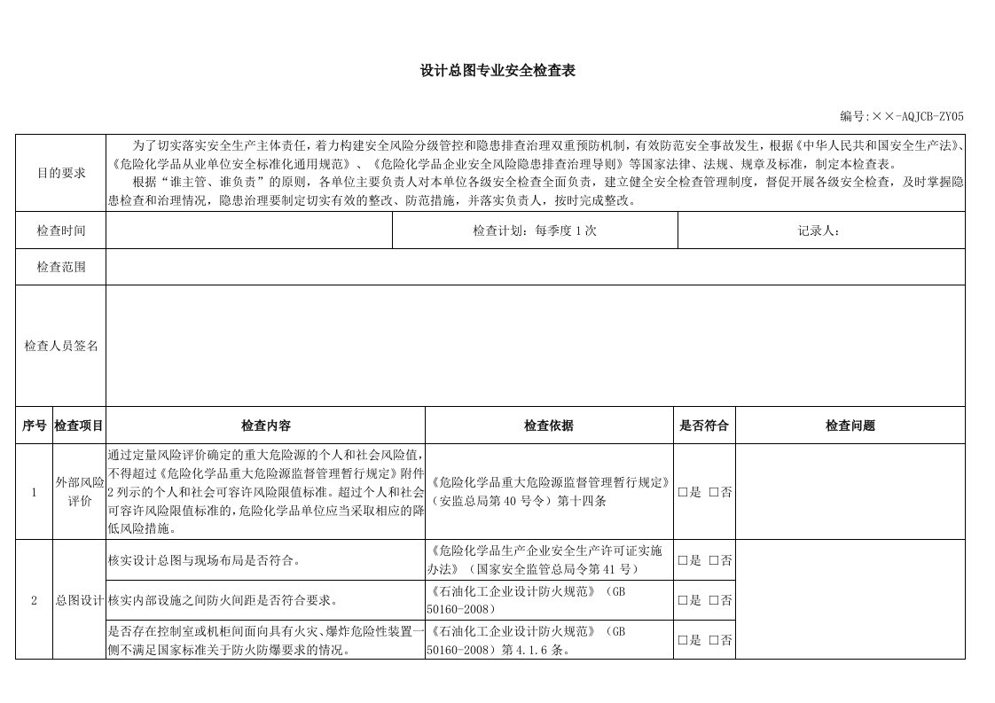 设计总图专业安全检查表