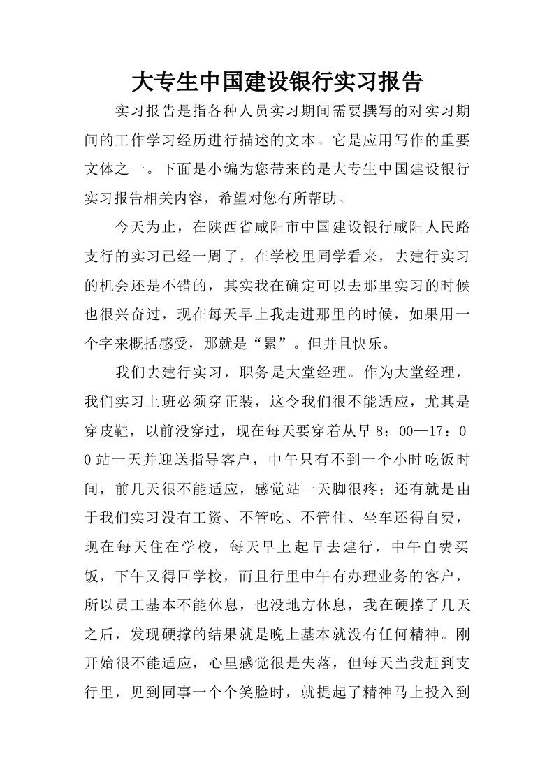 大专生中国建设银行实习报告.doc