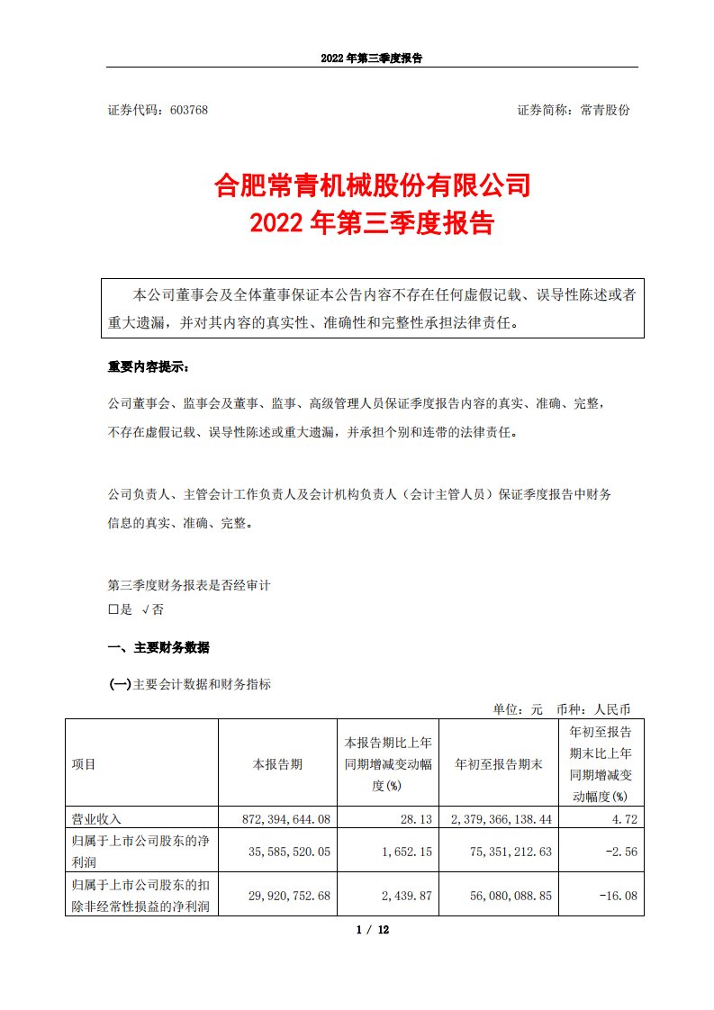 上交所-常青股份2022年第三季度报告-20221028