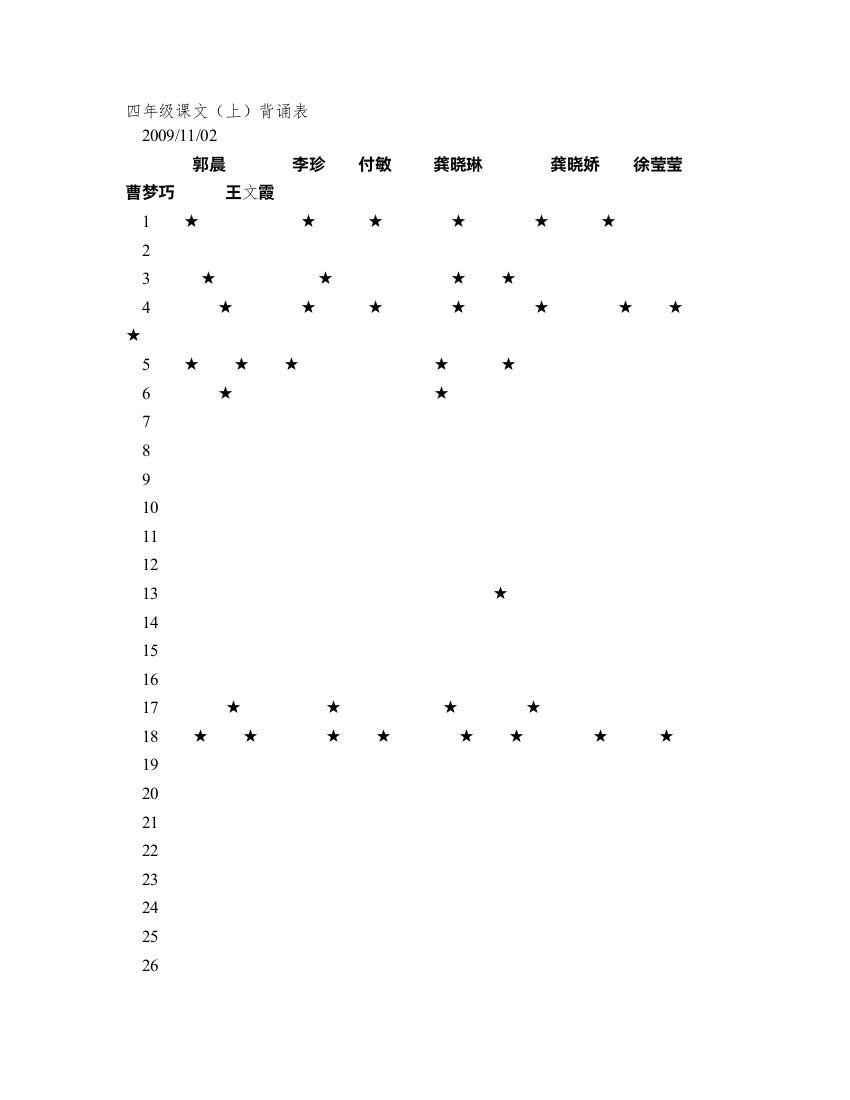 四年级课文背诵表