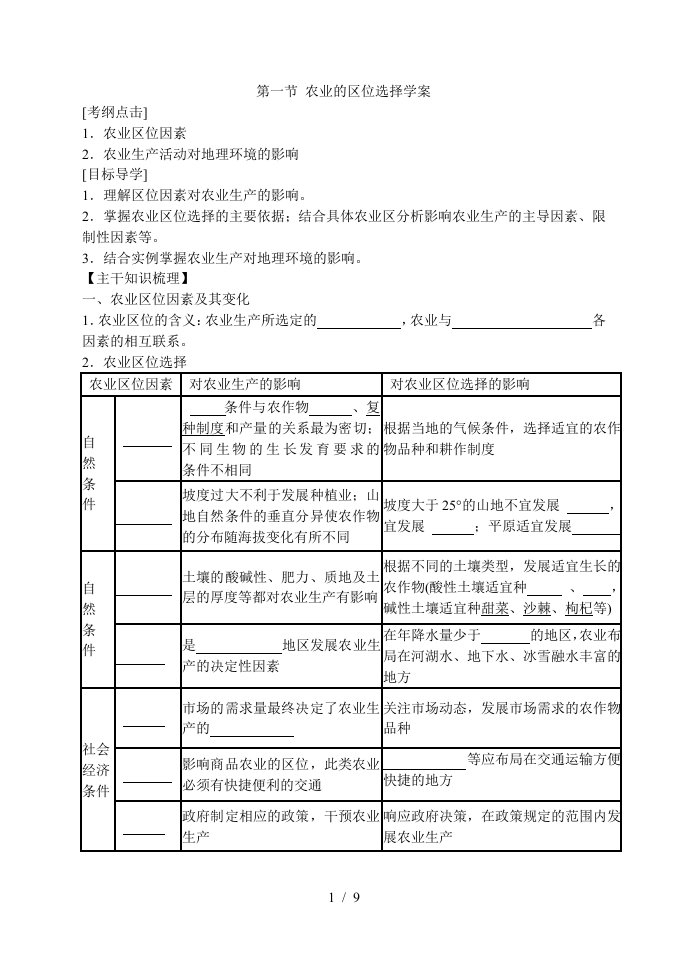 农业的区位选择学案