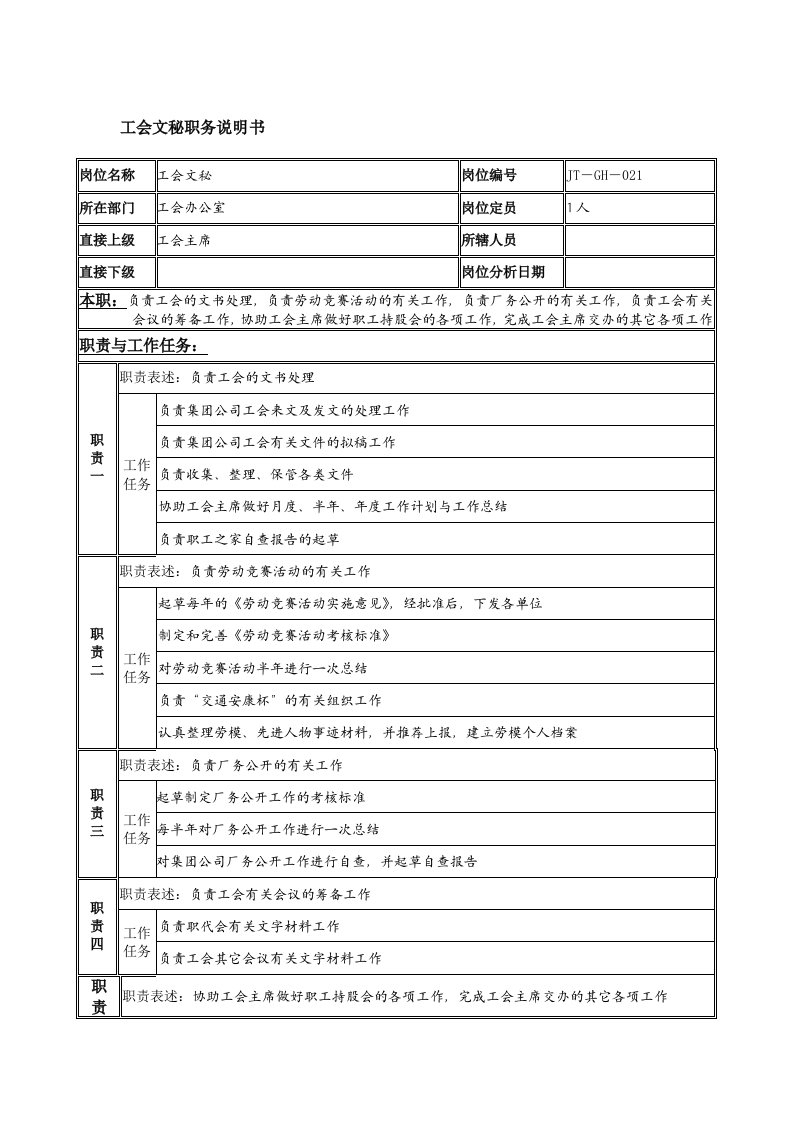 工业工程师岗位说明书2