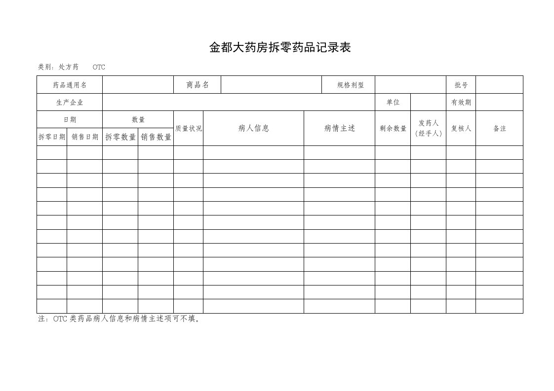 药店拆零药品记录表