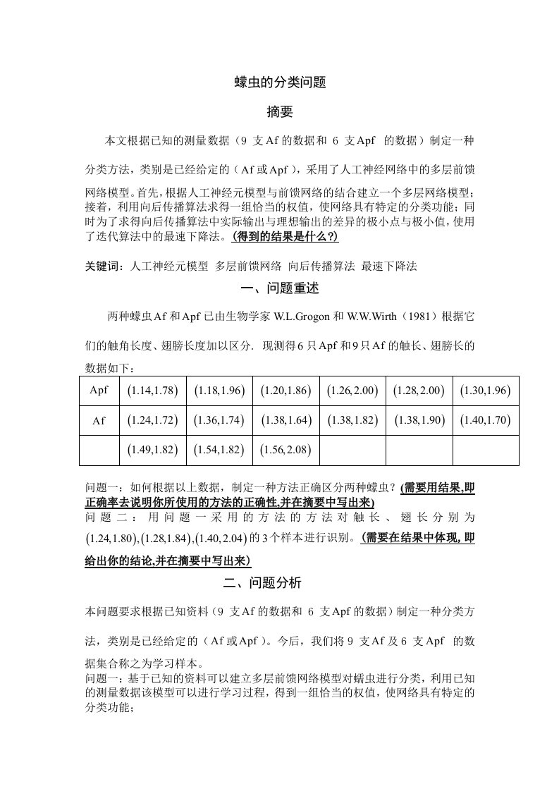 人工神经网络-蠕虫的分类问题