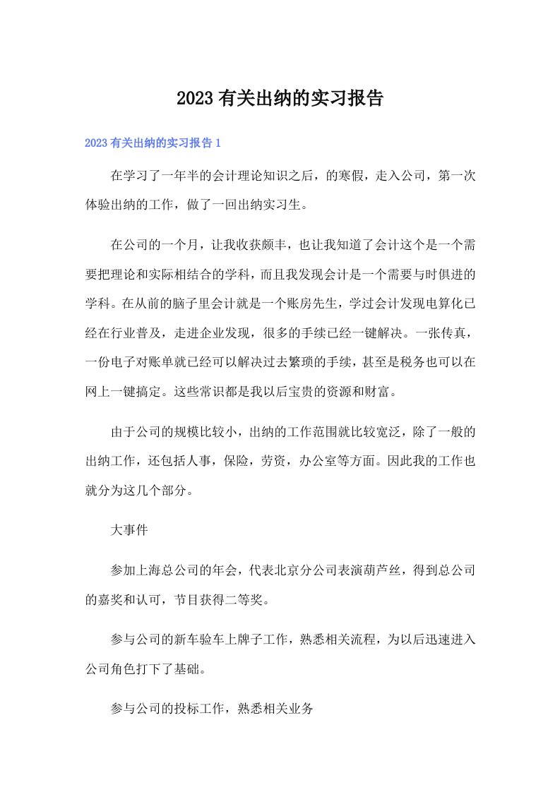 2023有关出纳的实习报告