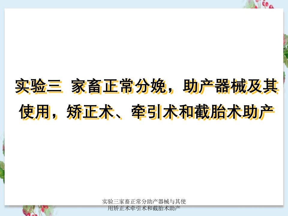 实验三家畜正常分助产器械和其使用矫正术牵引术及截胎术助产