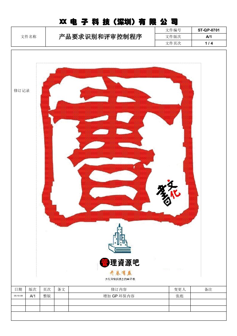 【管理精品】产品要求识别和评审控制程序