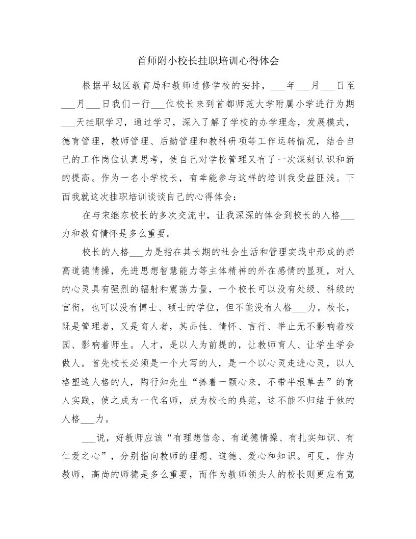 首师附小校长挂职培训心得体会