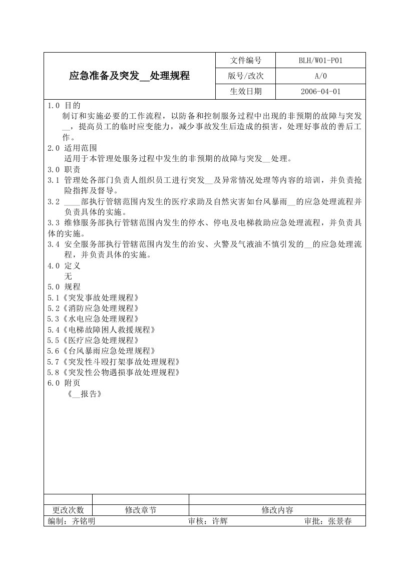 W22突发事故处理规程