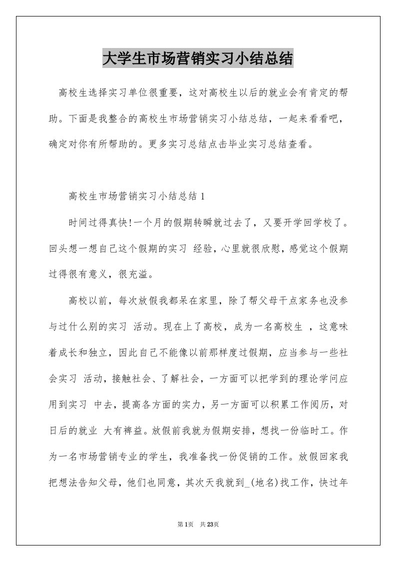 大学生市场营销实习小结总结