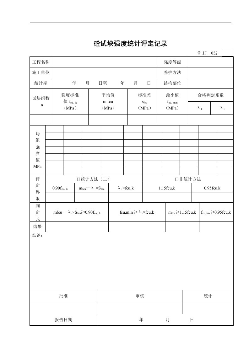 【管理精品】砼试块强度统计评定记录