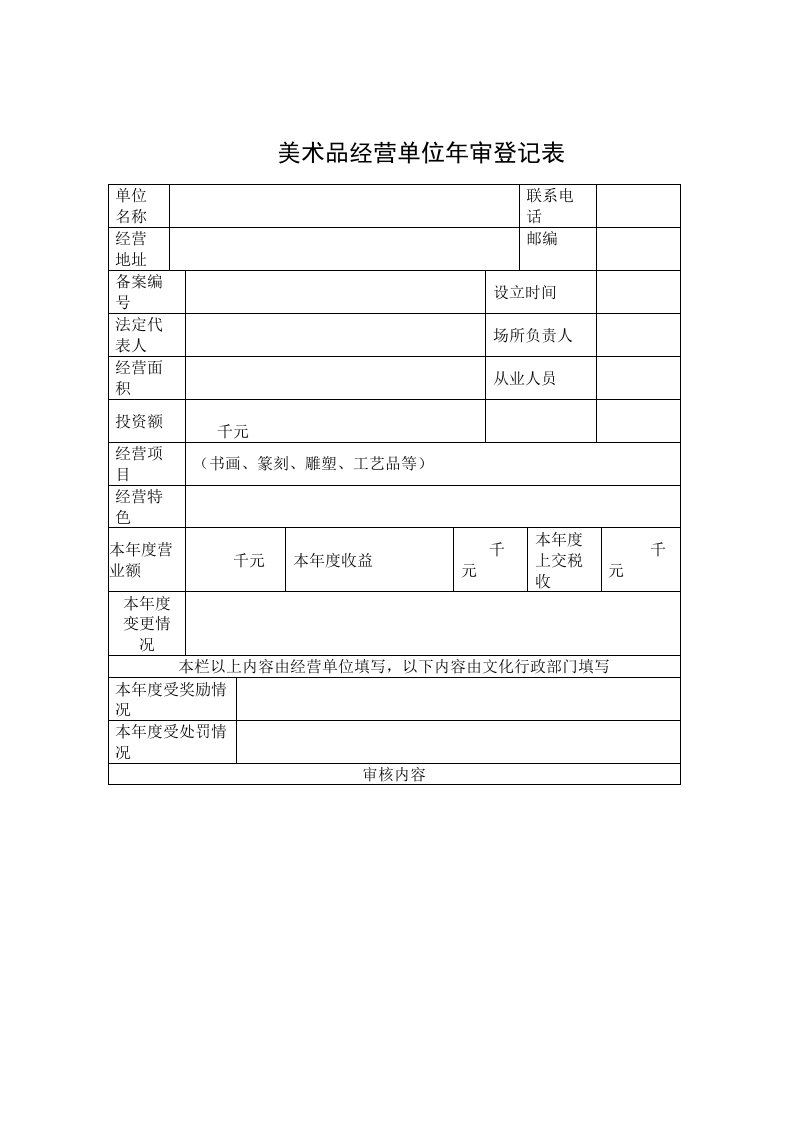 美术品经营单位年审登记表