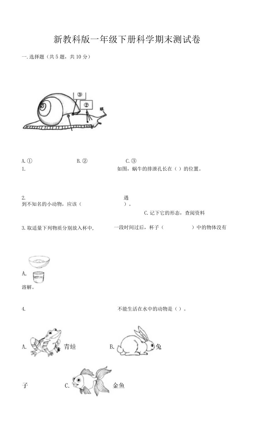 新教科版一年级下册科学期末测试卷精品（网校专用）