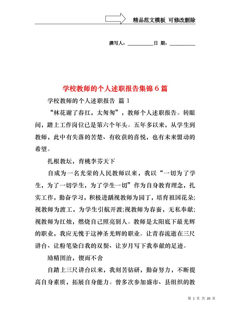 学校教师的个人述职报告集锦6篇