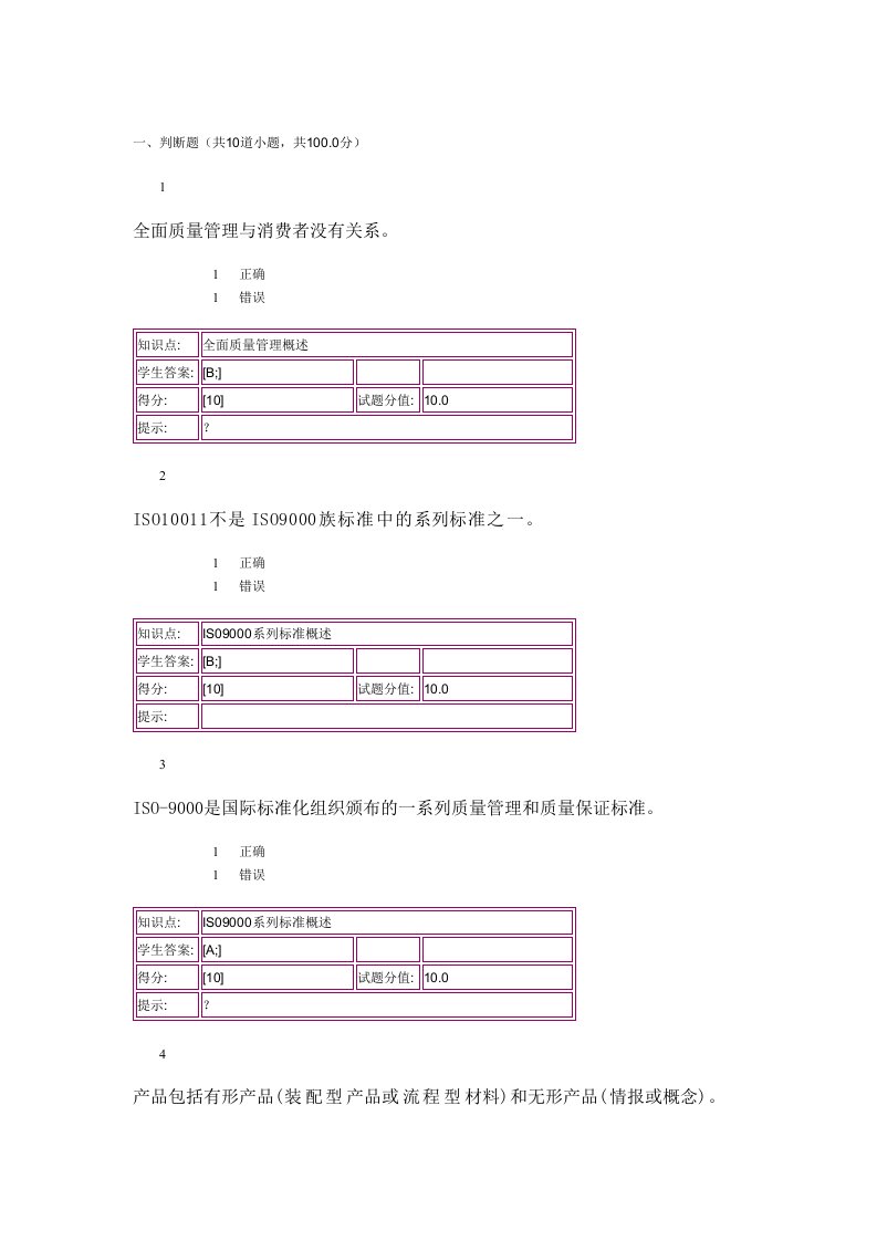 质量管理学基础第一次阶段作业