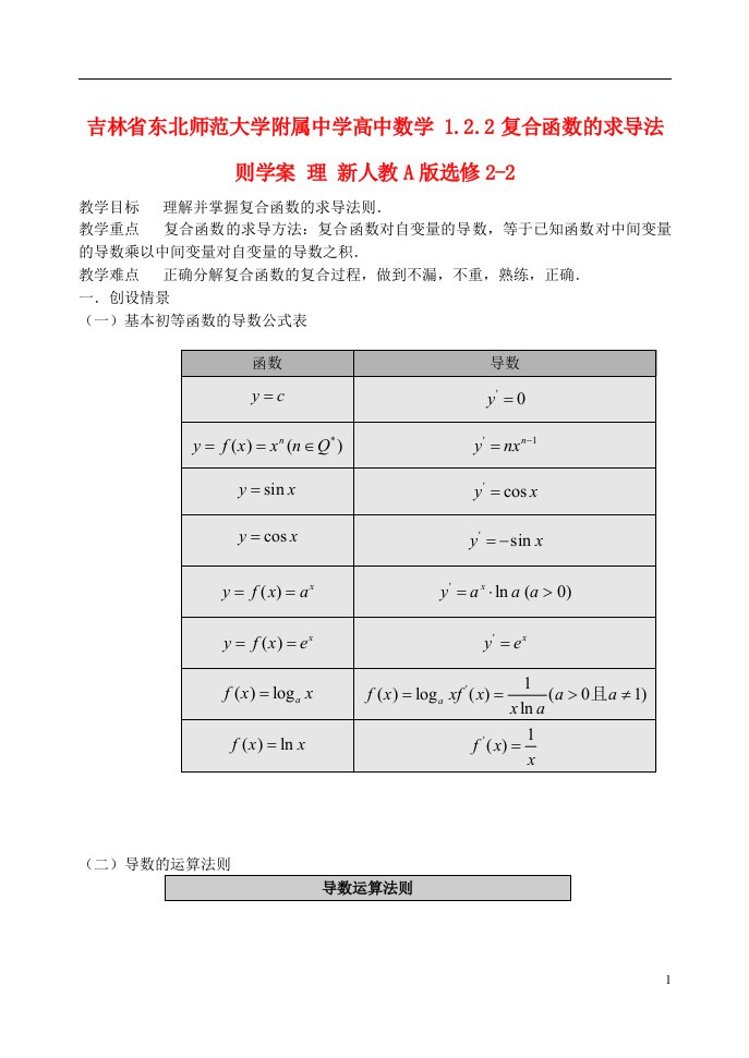 吉林省东北师范大学附属中学高中数学