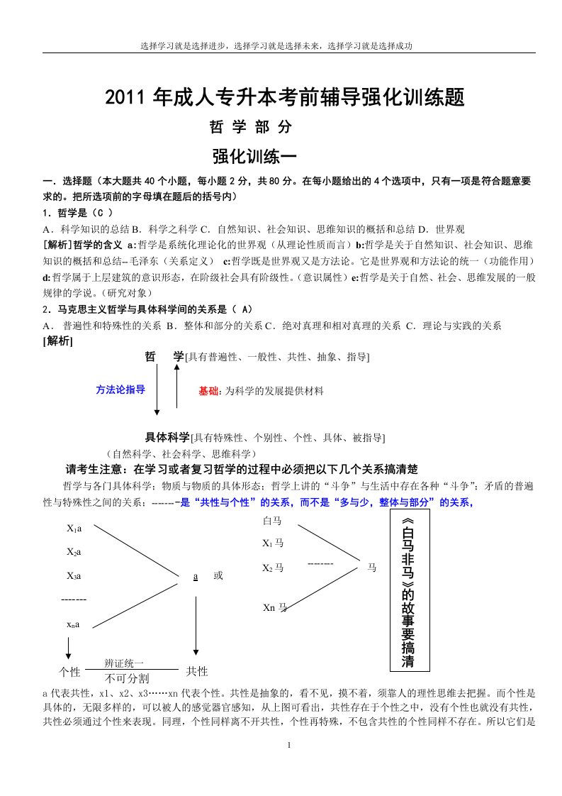 成人高考考前辅导强化题(哲学)