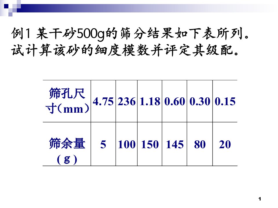 砂分筛试验题例题