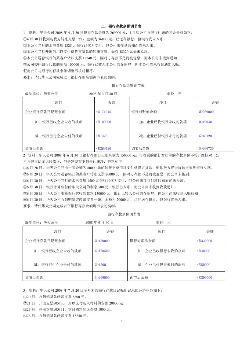 会计基础综合体—银行存款余额调节表含答案