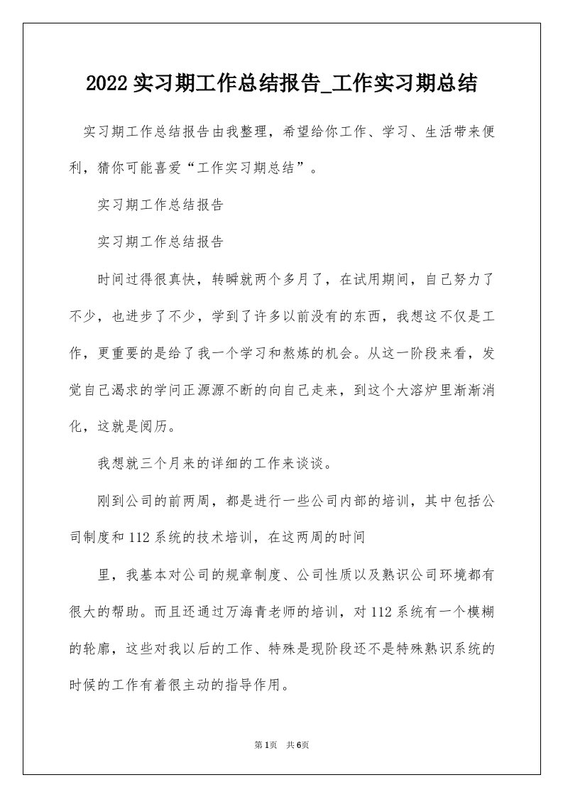 2022实习期工作总结报告