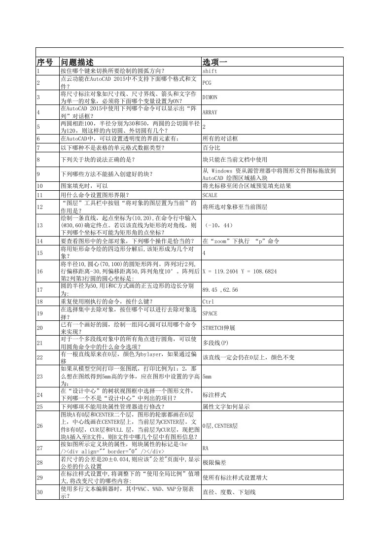 AutoCAD初级工程师参考试题