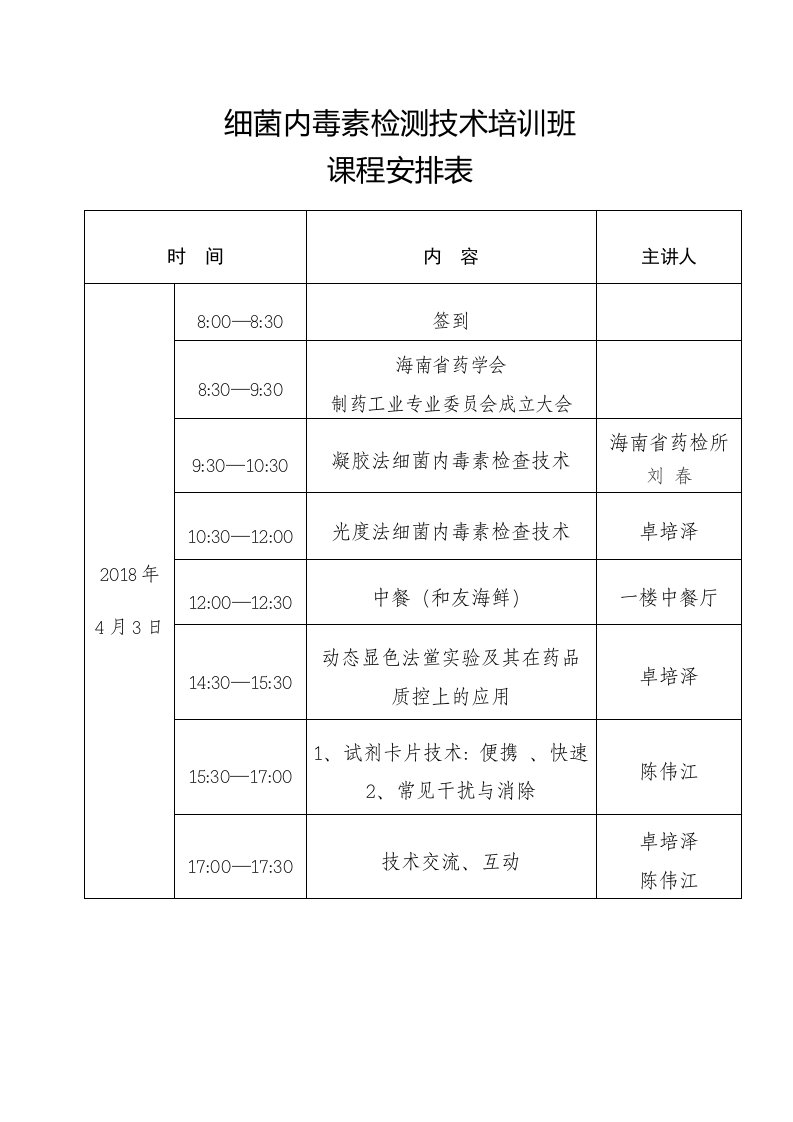 细菌内毒素检测技术培训班