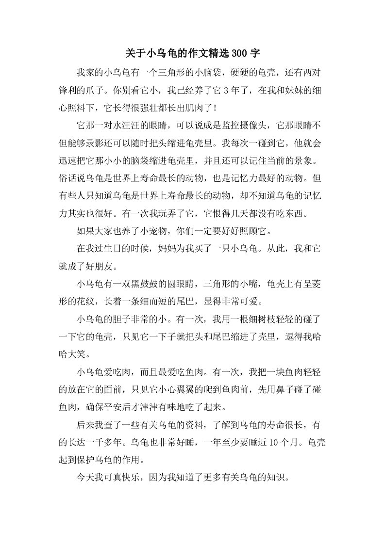 关于小乌龟的作文300字