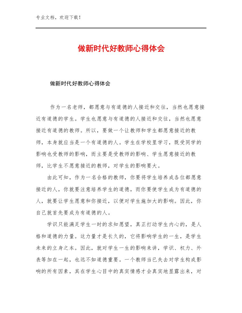 做新时代好教师心得体会范文19篇