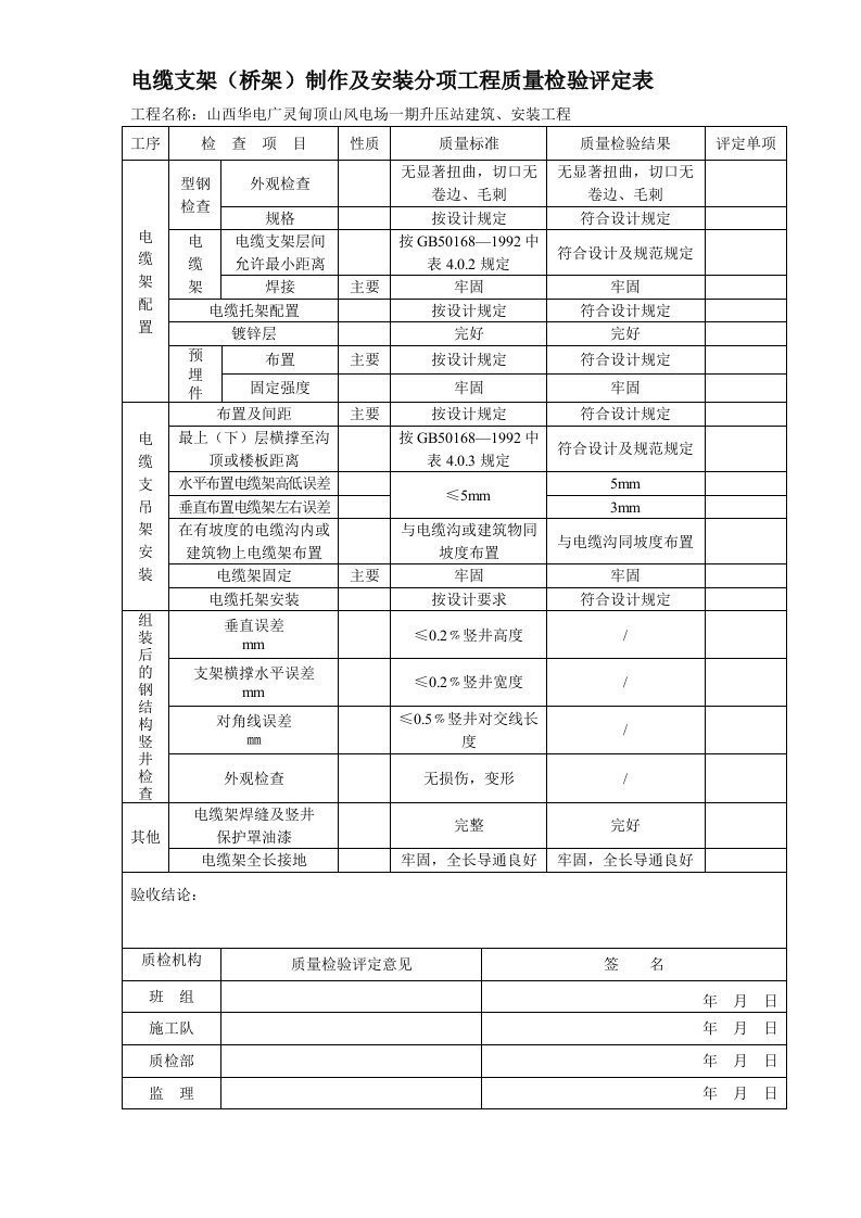 电缆支架(桥架)制作及安装