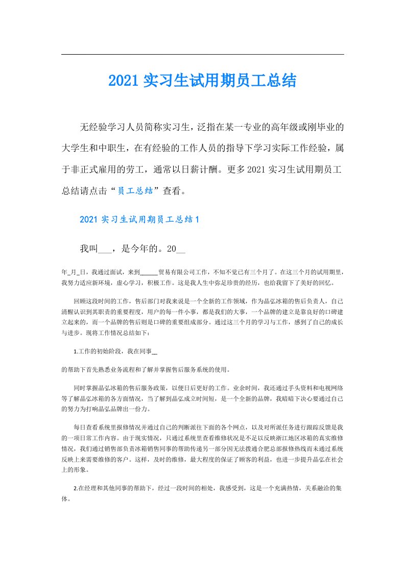 实习生试用期员工总结