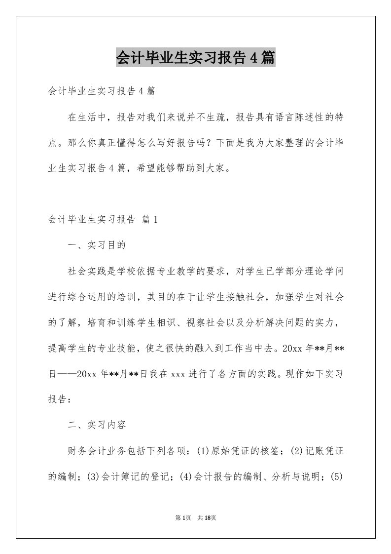 会计毕业生实习报告4篇例文