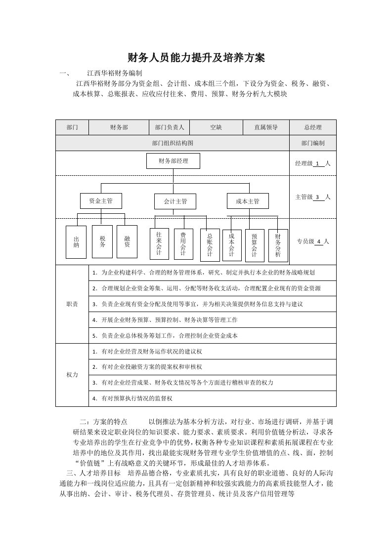 财务部人才培养计划