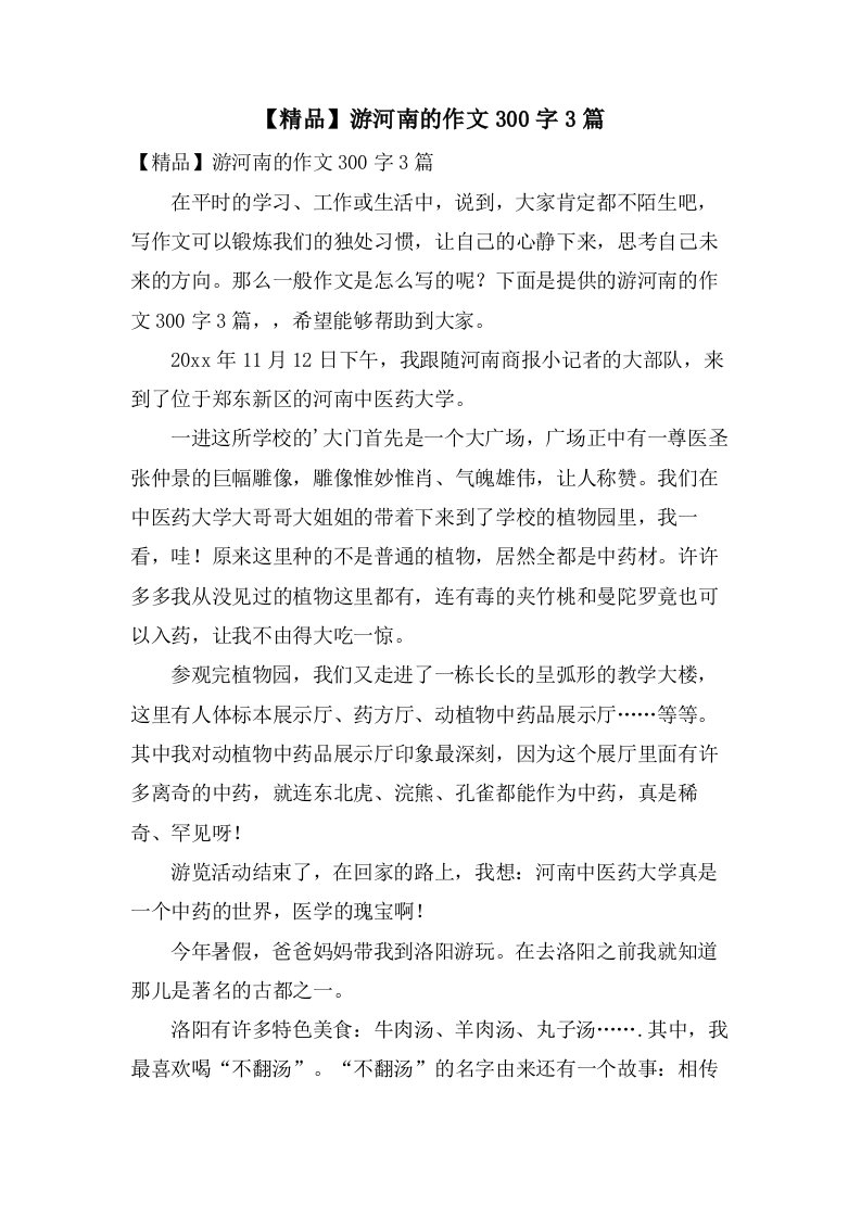 游河南的作文300字3篇