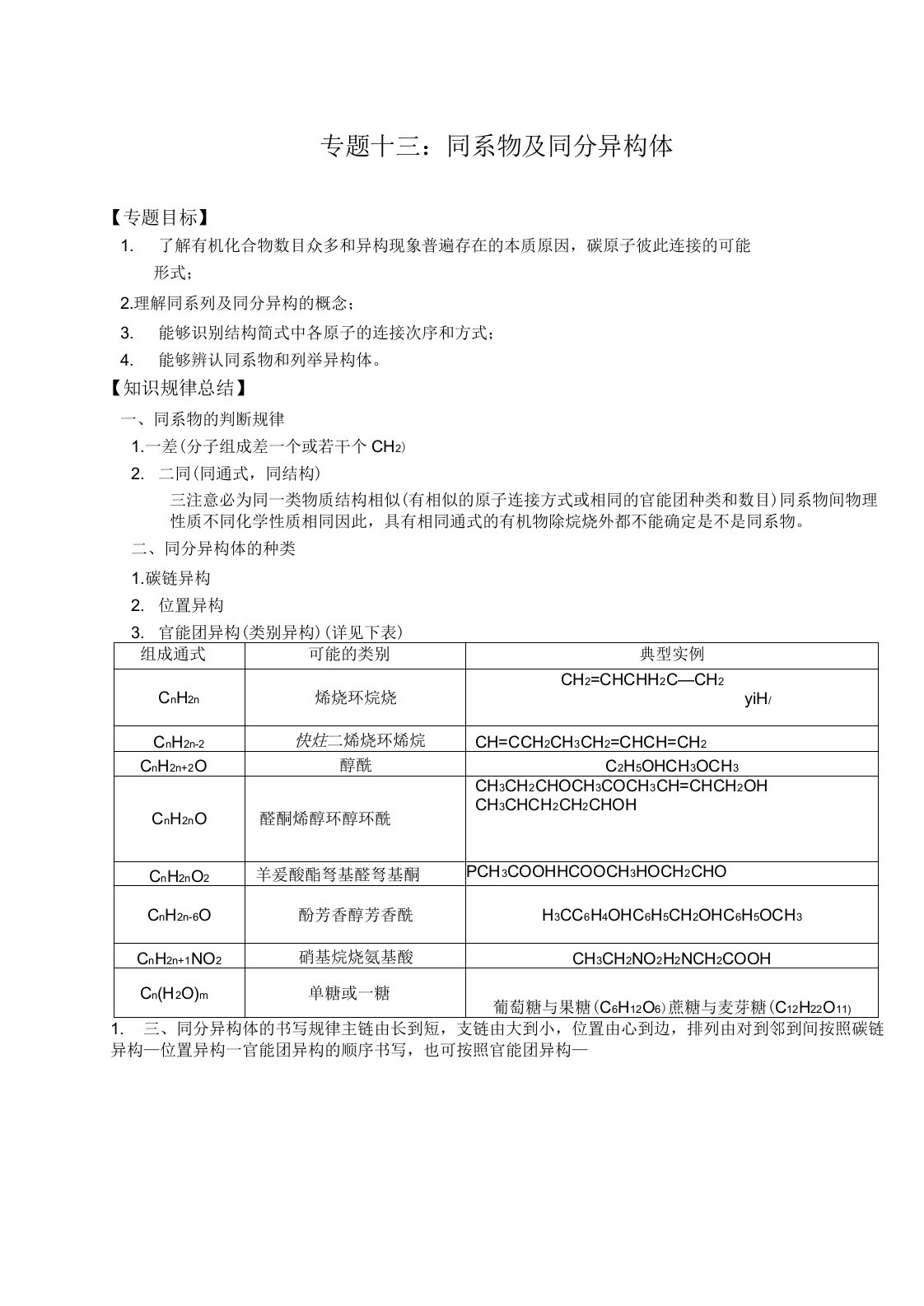 届高三化学一轮复习专题13同系物与同分异构体